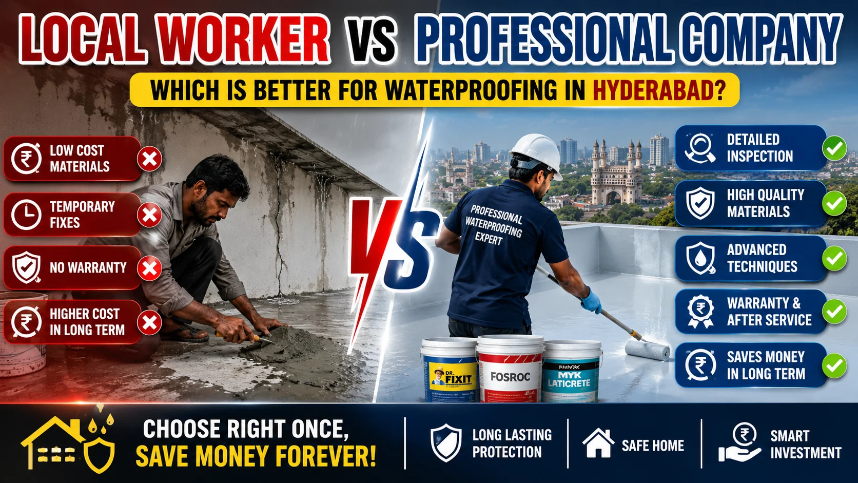 Difference Between Local Waterproofing Worker vs Professional Waterproofing Company in Hyderabad
