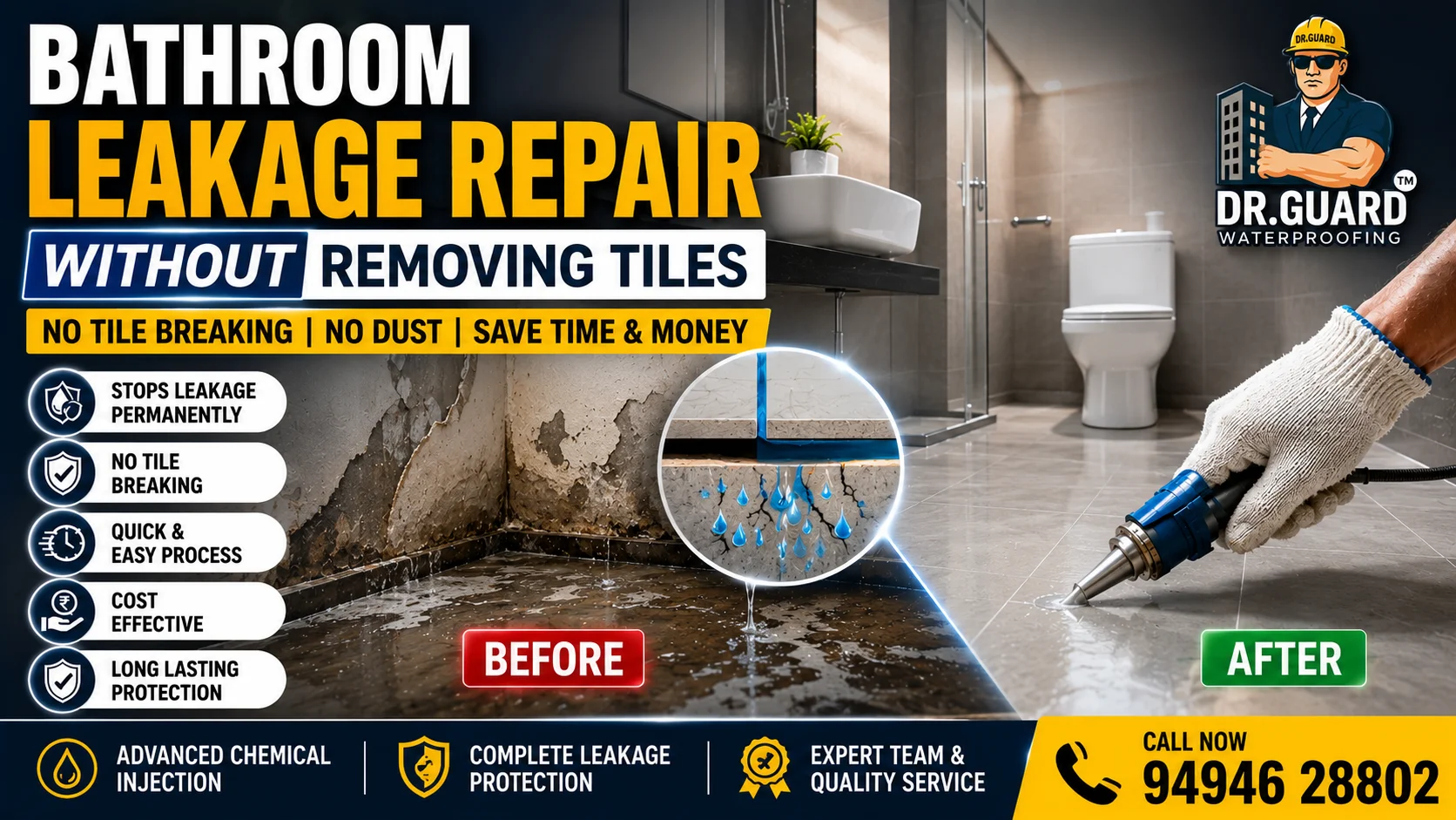 Bathroom Leakage Repair Without Removing Tiles