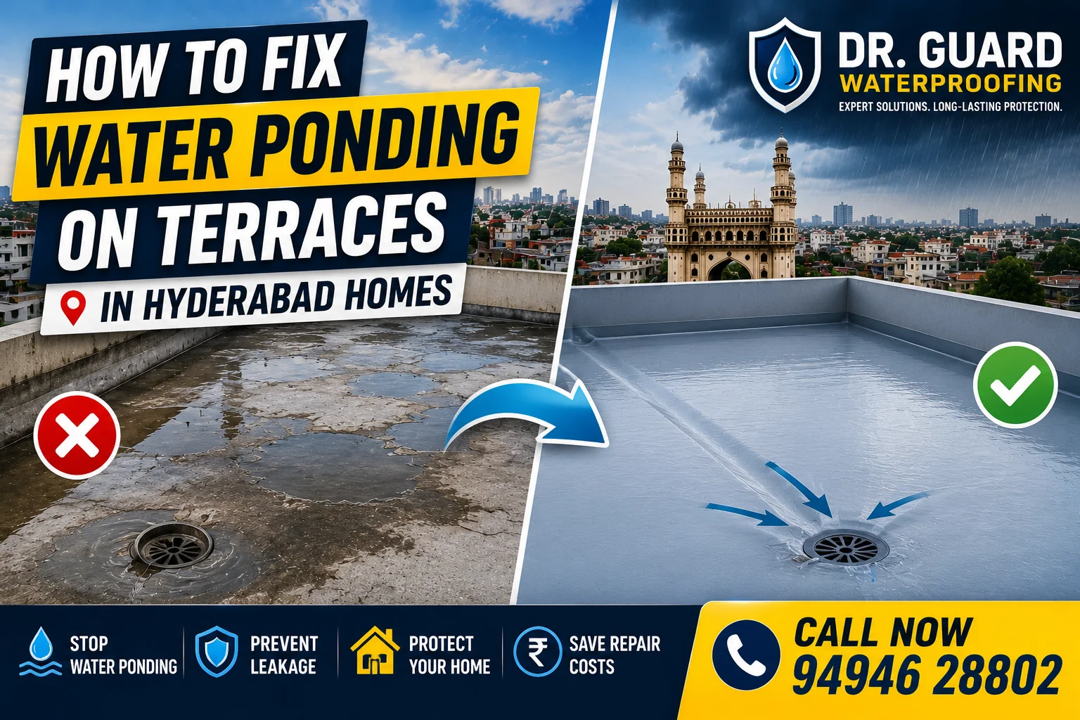 How to Fix Water Ponding on Terraces in Hyderabad Homes