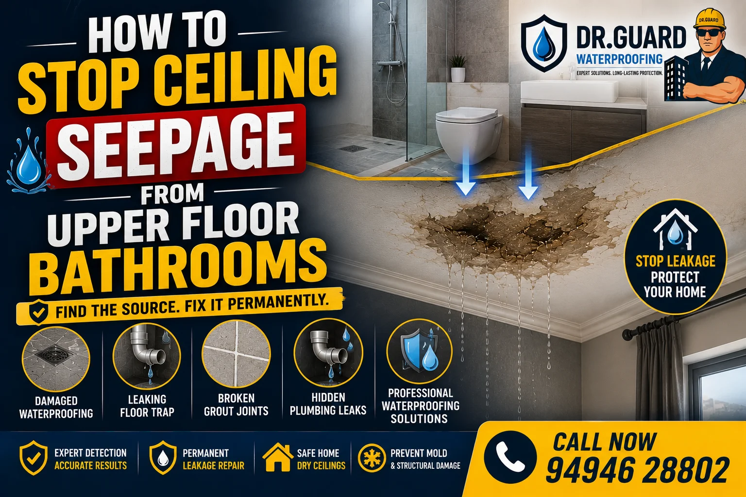 How to Stop Ceiling Seepage from Upper Floor Bathrooms