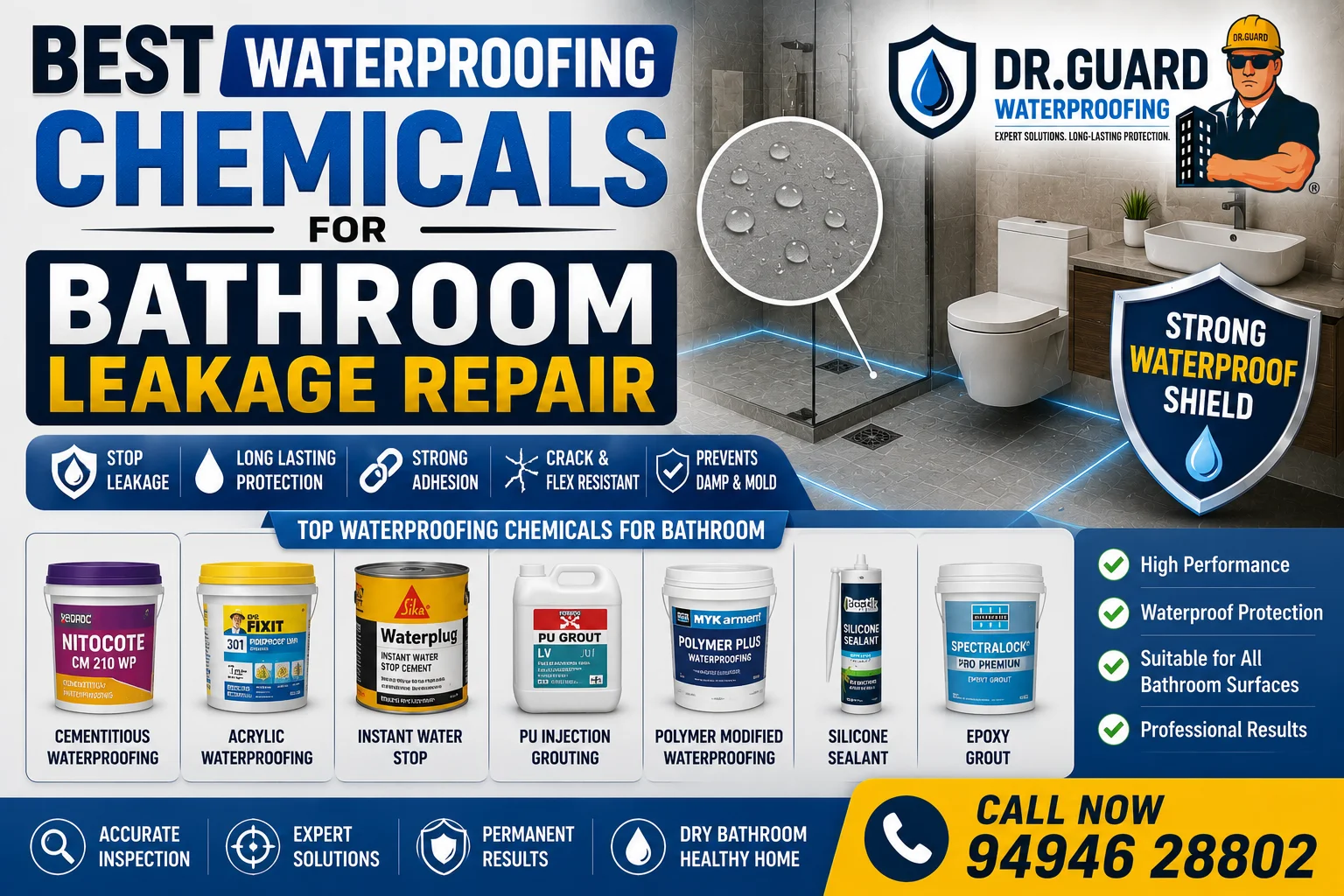 Best Waterproofing Chemicals for Bathroom Leakage Repair